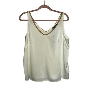 NWT Roberston & Rodeo Gold Chain V-neck Satin Ivory A-line Tank Sexy Top Size L